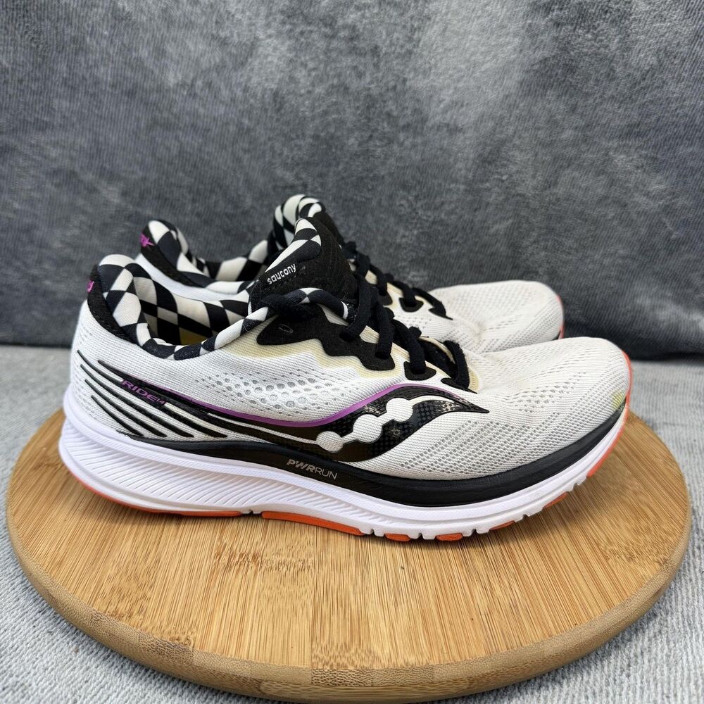 Saucony Ride 14 Shoes Womens Size 8 White Checkered Running Sneakers S10650-40